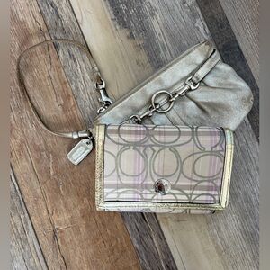 Coach Pink Signature Canvas Gold Trim wallet and free wristlet